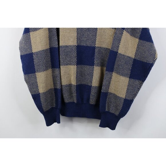 Vintage 90s Streetwear Mens Large Wool Blend Knit Checkered Crewneck Sweater - Picture 3 of 10